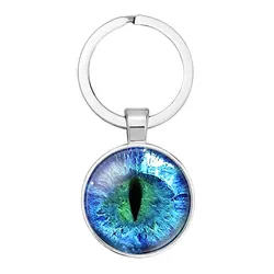 Dragon Cat Snake Animals Eye Pupil Round Glass Cabochon Keychain Bag Car Key Chain Ring Holder Charms Keychains for Gifts