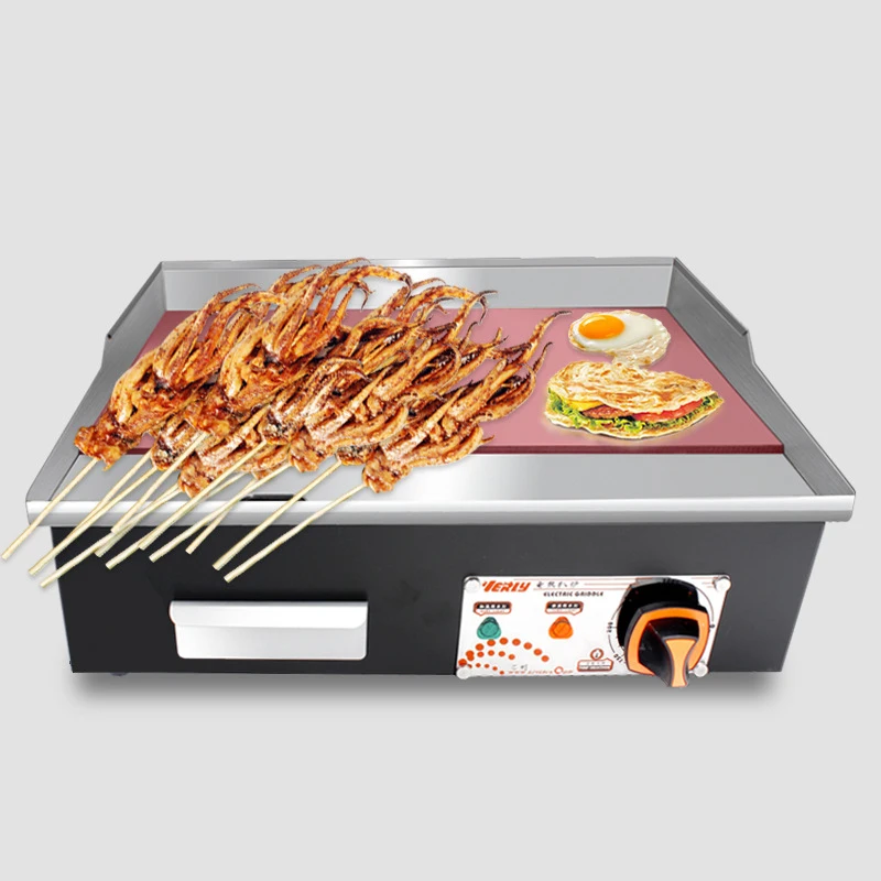 Commercial Electric Grills Roast Machine Stainless Steel Barbecue Griddle Grooved & Flat Large Hotplate Teppanyaki Grill