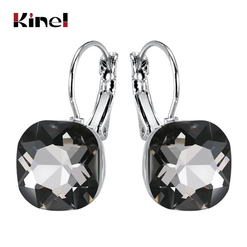 Kinel Hot Fashion Silver Color Square Crystal Sted Earrings For Women Party Gift Engagement Jewelry Wholesale Drop Shipping