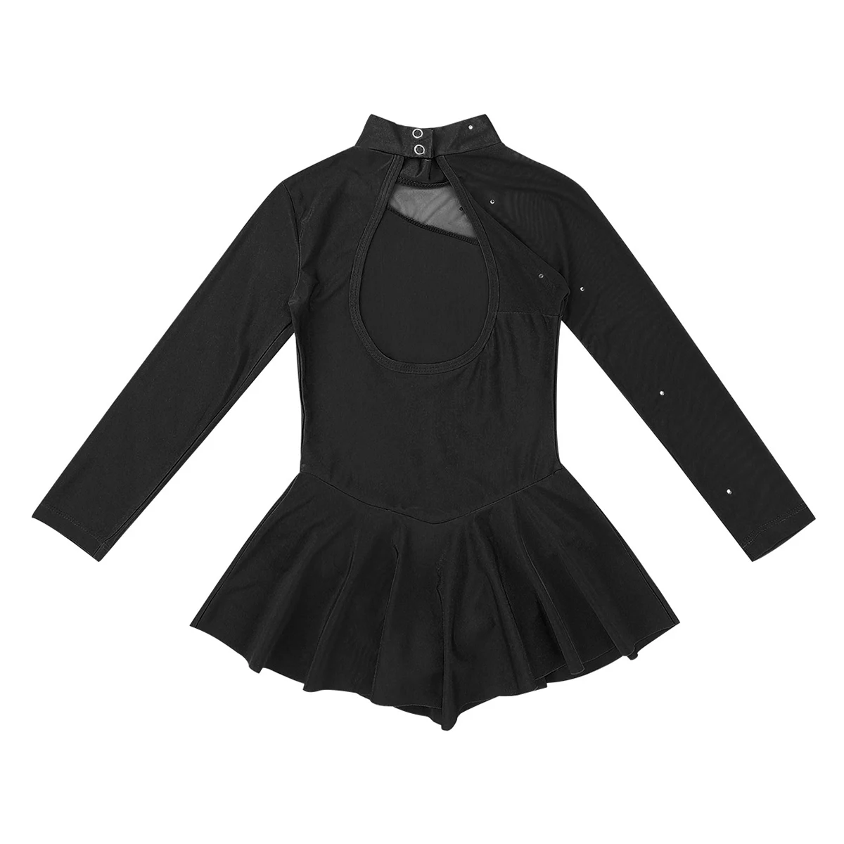 Vestido de patinação no gelo para meninas, Ballet Dance Wear, Splice de tule infantil, recortes nas costas, Collant de ginástica, manga comprida