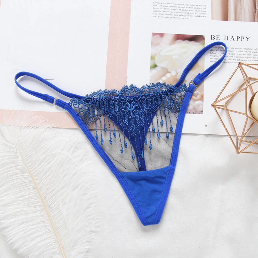 Women G-string Sexy Mesh Embroidery Underwear Ladies Panties Lingerie Transparent Thong Briefs