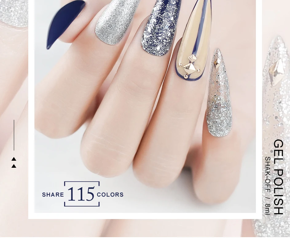 Clou Beaute 8ml Gel-Nagellack Bunter Glitzer UV-Nagelgel Vernis Semi-Permanent Glasflasche Blau Grün Weiß Aushärtbares Gel-Nagellack – Detail 8