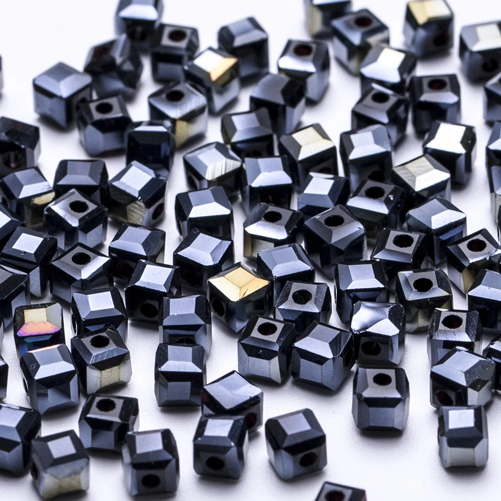 4 6mm Black Cube Glass Beads For Making Jewelry Diy Bracelet Neckalce Beads Square Faceted Loose Spacer Beads Wholesale