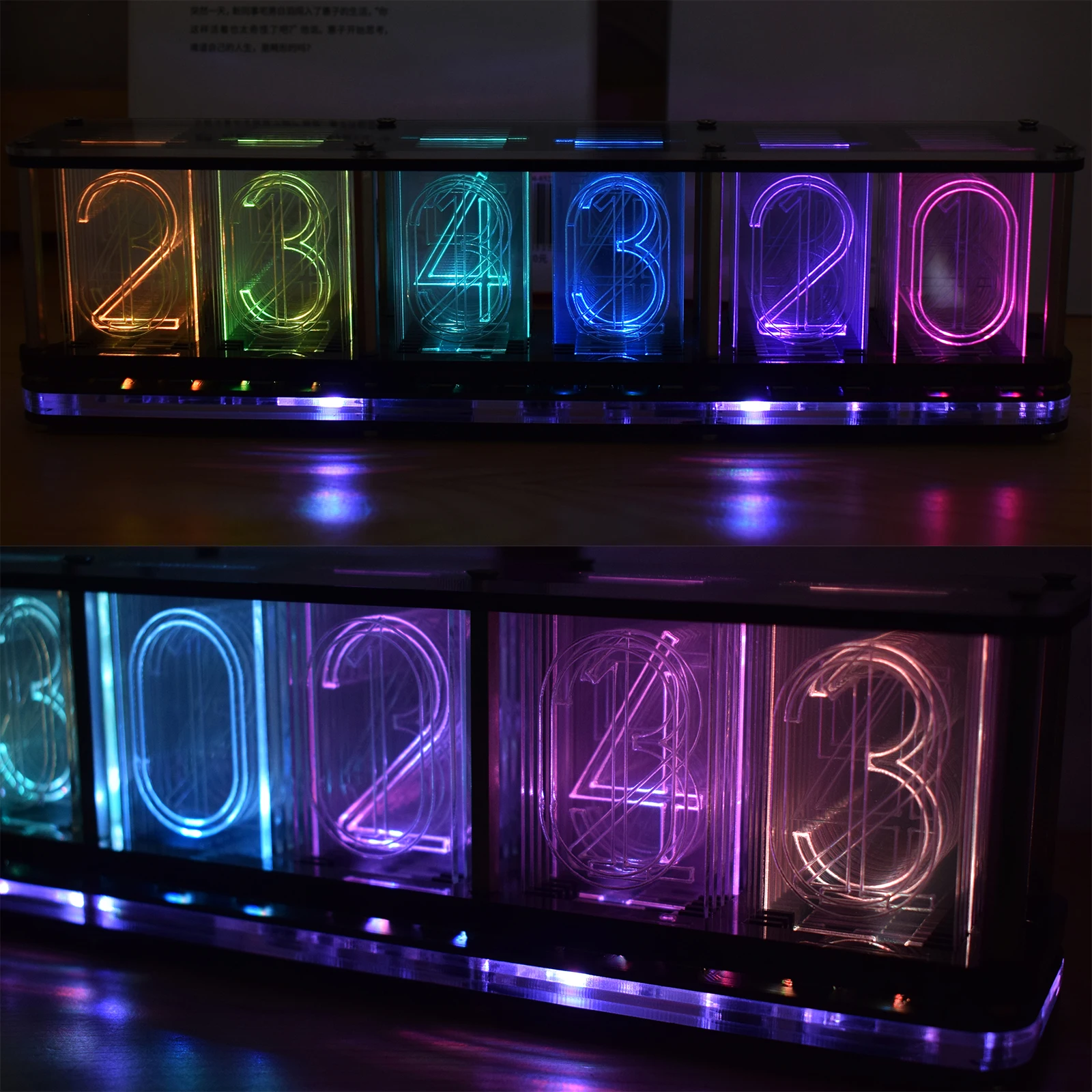 【Big Font】DIY Rainbow RGB Full Color LED Digital Retro Glow Analog Nixie Tube DS3231 Electronic Clock Music Spectrum Display Kit