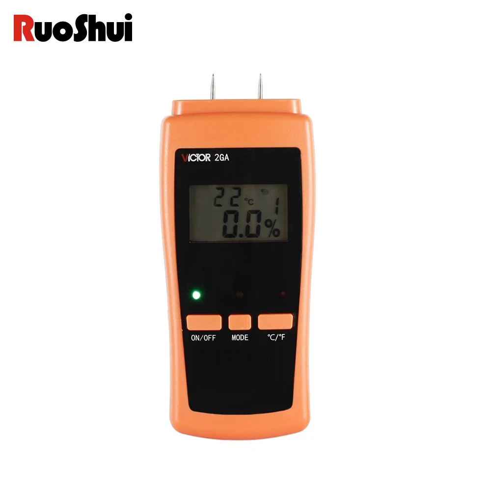 RuoShui 2GA Digital Wood Moisture Meter 0-80% Two Pins Wood Humidity Tester Hygrometer Timber Damp Detector Large LCD Display