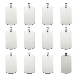 Colgantes rectangulares de acero inoxidable 201, etiqueta de estampado en blanco con broche a presión, suministros de fianzas para fabricación de collares de joyería DIY, 50 piezas