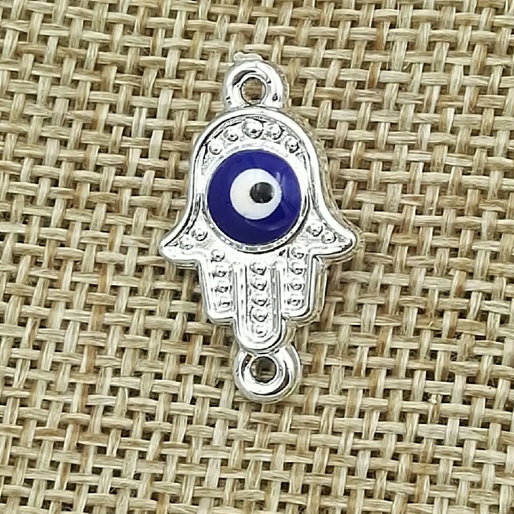 10 pçs 13*22mm 2 cores fatima hamsa mão e mal olho espaçador talão encantos para diy pulseiras jóias artesanal