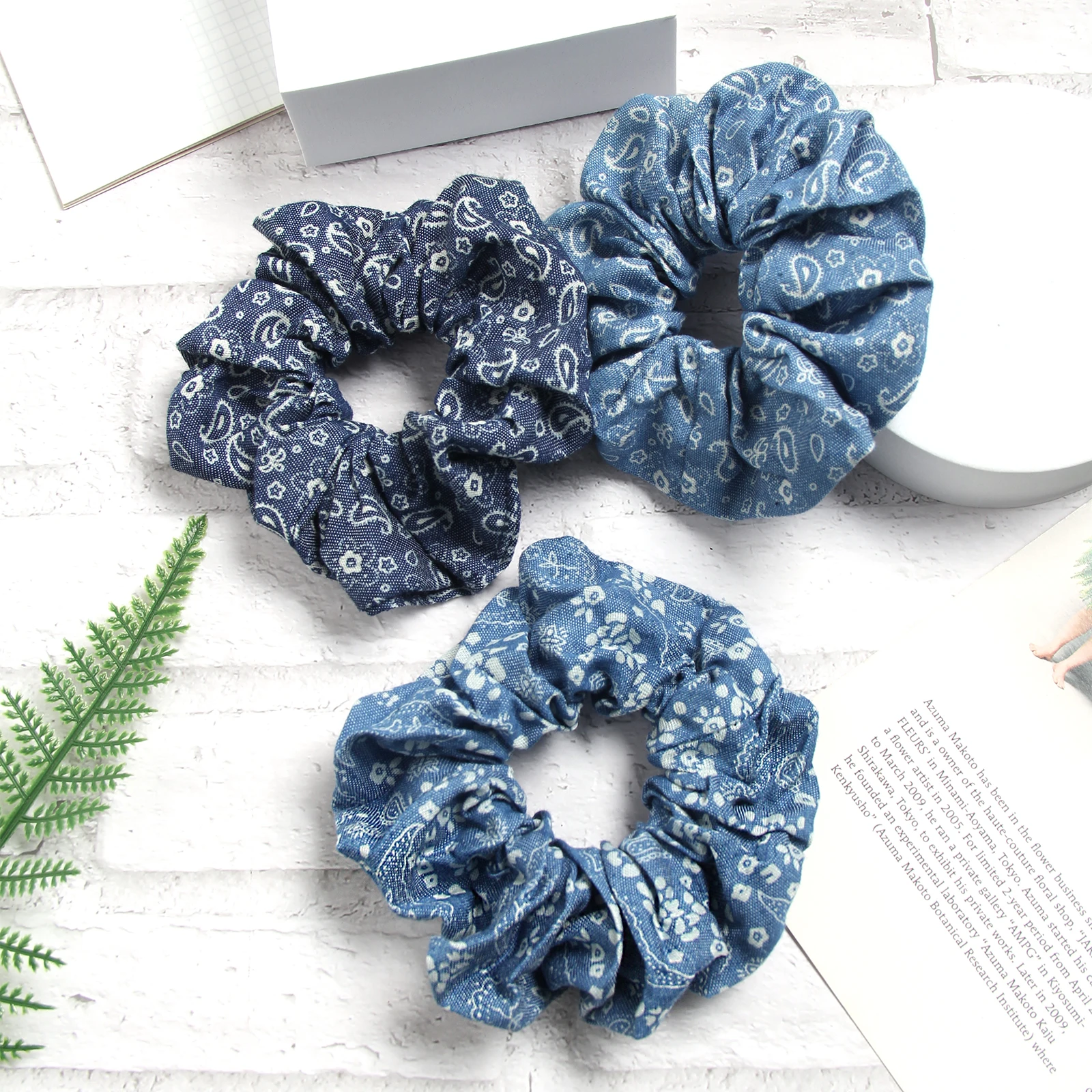 Furling Girl 1PC Polka Dots Jeans Fabric Elastic Hair Bands Star Hair Scrunchies Anchor Strips Paisley Check Designs Hair Ties