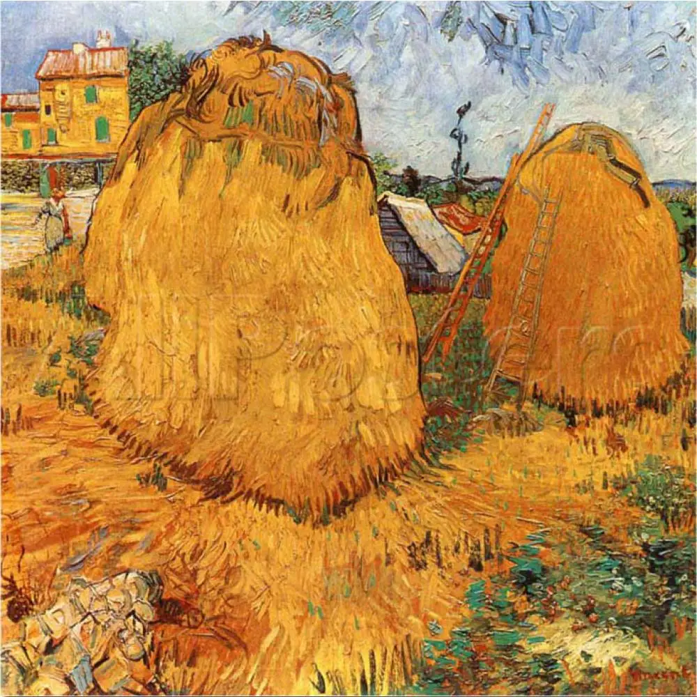 

Canvas Wall Art Vincent Van Gogh Painting Haystacks in Provence Handmade Landscape Artwork For Bathroom Modern Home Decor