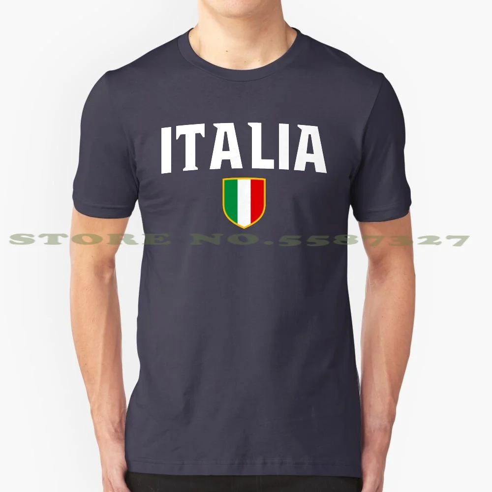 Italia Flag Emblem 100% Pure Cotton T-Shirt Italian Patriot Rugby Fan Soccer Italy Football Calcio Scudetto Emblem Pride Proud