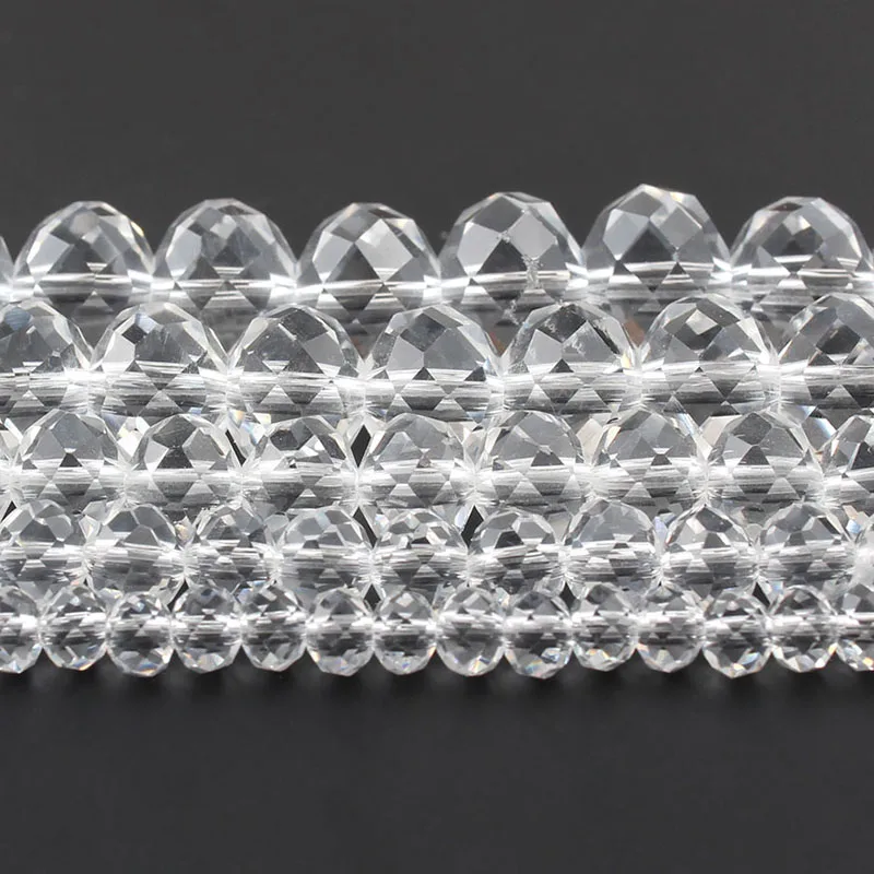 4/6/8/10/12mm Faceted Clear Glass Crystal Rondell Beads Loose Spacer Beads for Accessories Jewellery Making 15\'\'/Strand