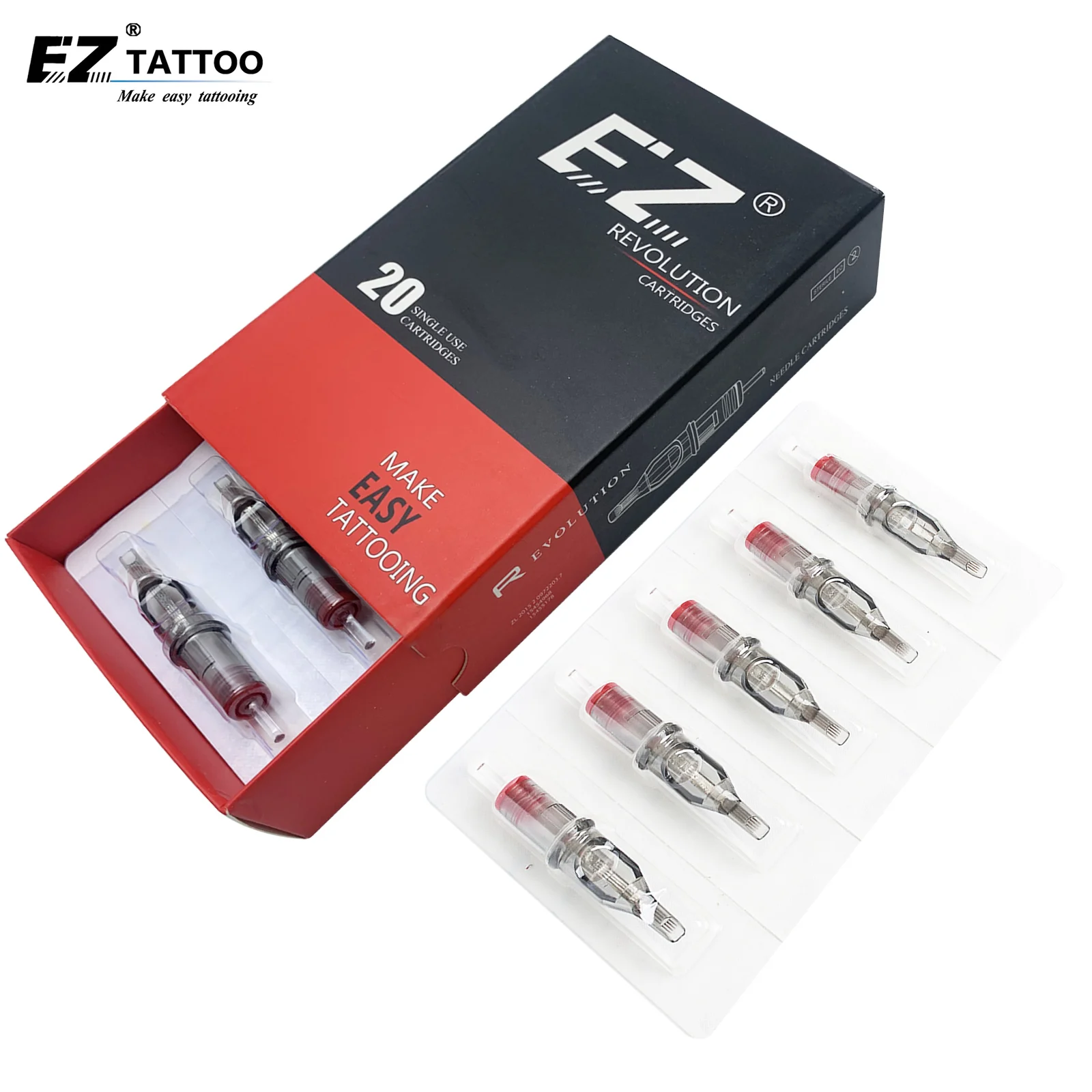 EZ Tattoo Needles Revolution-Patrone gebogen/rund Magnum # 08 0,25 mm für Kartuschen-Tattoo-Maschine und Griffe 20 Stück/Menge