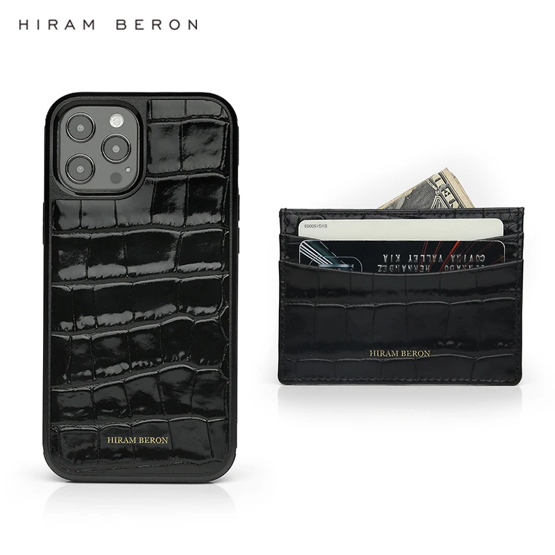 Hiram Beron Free Monogram Luxury Premimum Italian Card Wallet with Mobile Case Croco Pattern Dropship