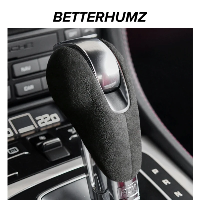 BETTERHUMZ Alcantara Car Gear Head Shift Knob Cover Shifter Lever For Porsche Macan Panamera Boxter 719 911 Interior Accessories