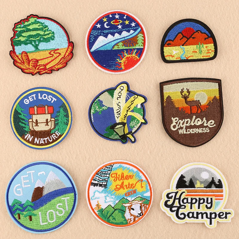 

20pcs/lot Round Embroidery Patches Letters Strange Things Nature Plant Clothing Accessories Heat Transfer Badge Iron Clothes