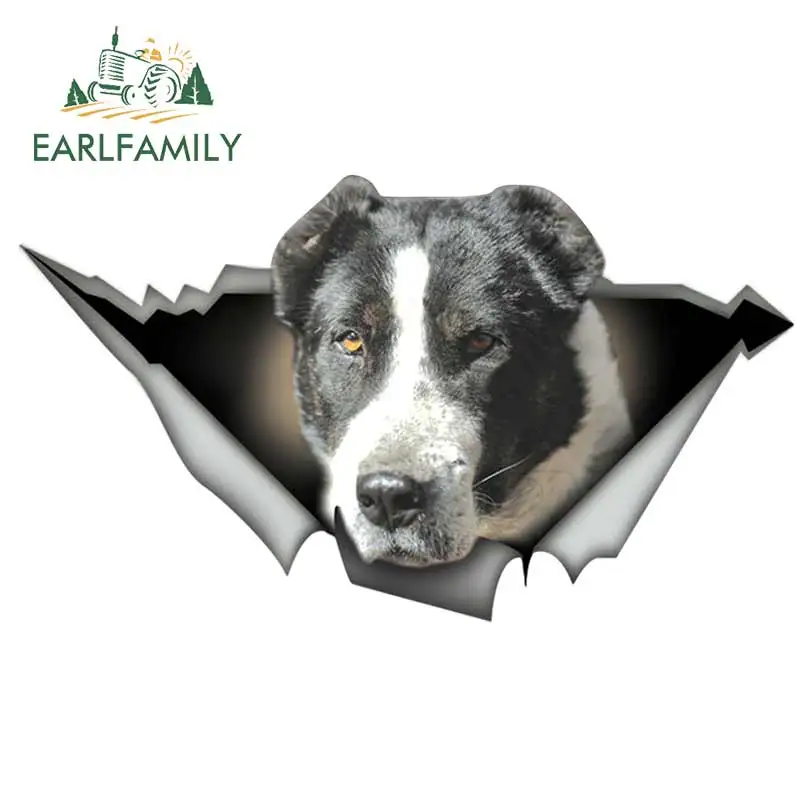 EARLFAMILY 13cm x 7.5cm Black and White Alabai Car Sticker Torn Metal Decal Reflective Stickers Waterproof Car Styling Dog Decal