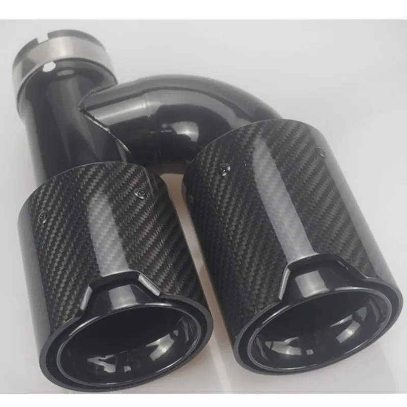 1PCS Universal Dual H Style Gloss Carbon Fiber Exhaust Tip Black Stainless Steel Pipe Exhaust Tip for BMW Series With Logo