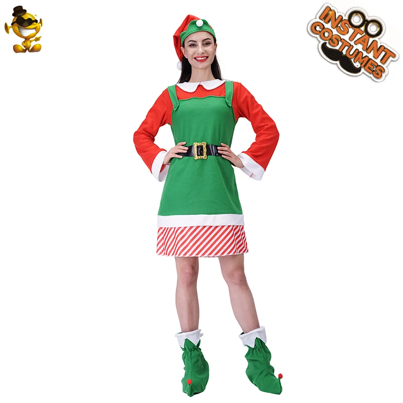 

QLQ Women Cute Elf Dress Adult Christmas Party Costume Dress up Lady's Green Santa Claus Costume (M,L,XL Size )