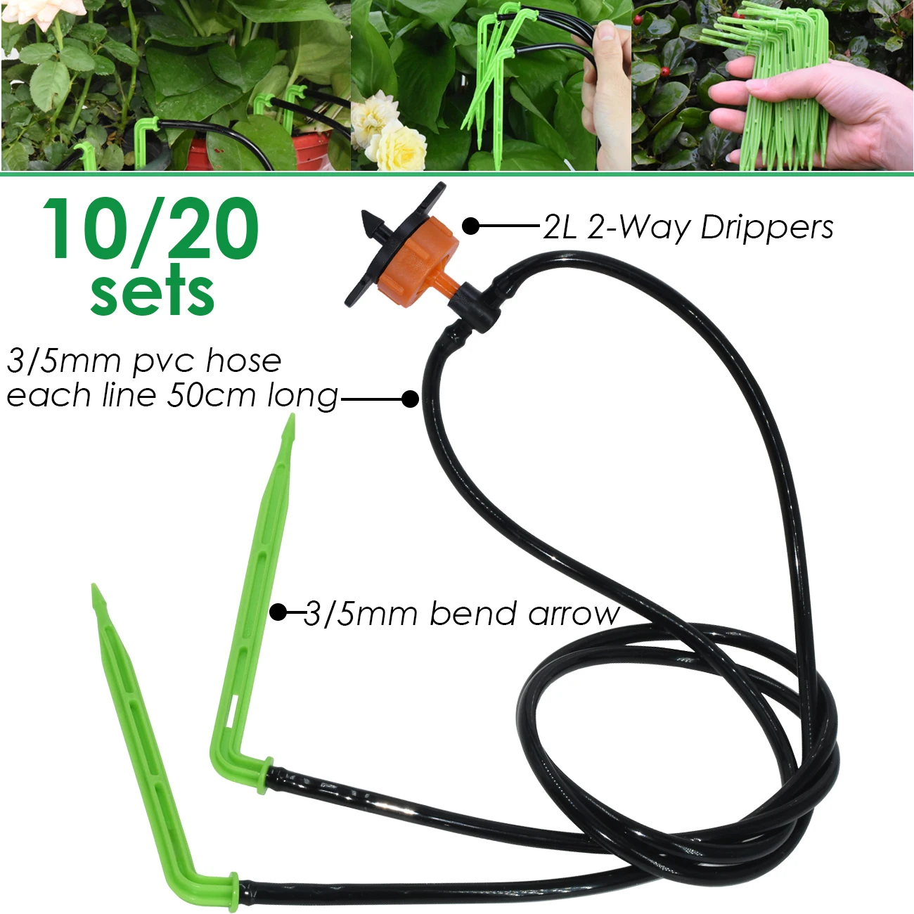 KESLA 10/20sets 2-Way 2L-8L Drip Arrow Irrigation 3/5mm Hose Dripper Sprinkler Auto Watering Irrigation System Bonsai Greenhouse