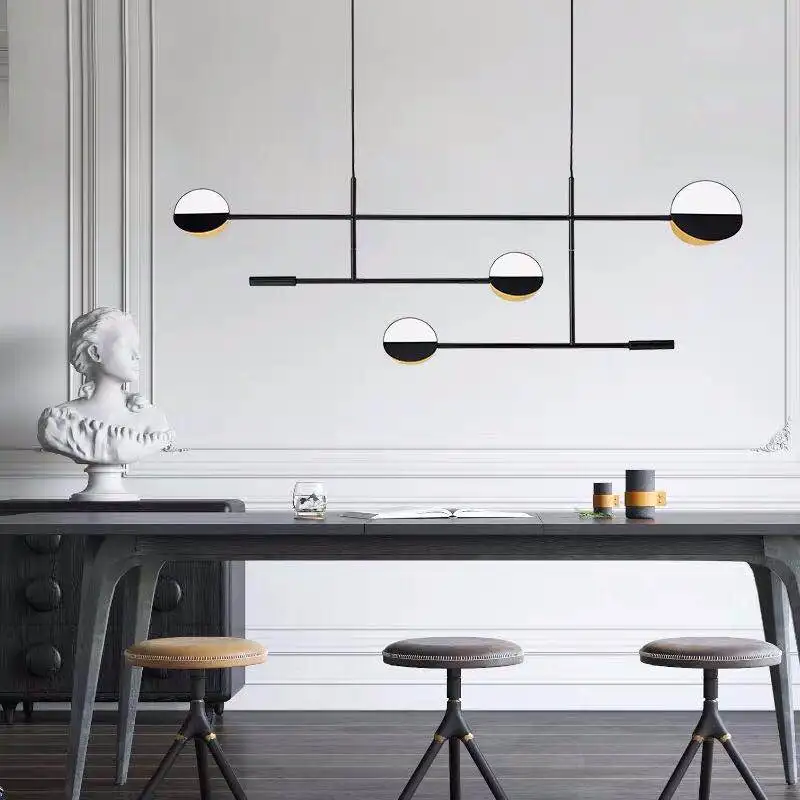 

Postmodern linear chandelier black scandinavian chandelier for restaurant minimalist chandelier coffee shop iron art Lustre