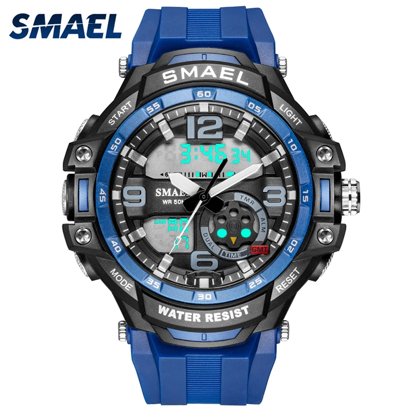 Men's Watches Sport SMAEL New Watch Quartz Digital Clock LED Stopwatch Swimming Wristwatch Blue Clock 1350B Waterproof Watch Men