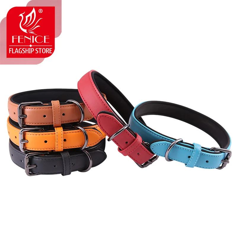 Fenice Leather Waterproof Pet Collar Colorful Wakling Dog Tools Durable Adjustable for Large Small Medium Dogs