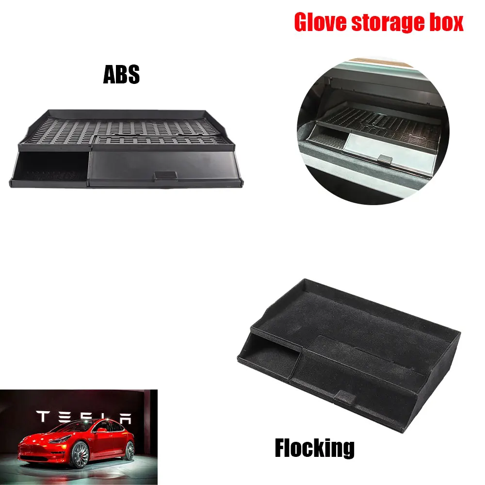 

For Tesla Model 3 17-22 ABS Flocking Glove box storage box 1PC