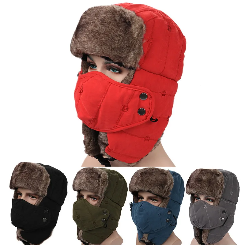 Winter Warm Face Mask Cap Plus Velvet Thermal Windproof Ear Protect Wool Hat Men Women Outdoor Skiing Riding Hiking Sports Caps