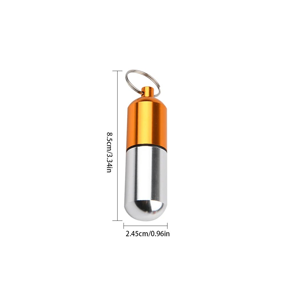 Mini Pill Box Portable Emergency Regular Pills Storage Case Aluminum Container with Keyring Silver Blue