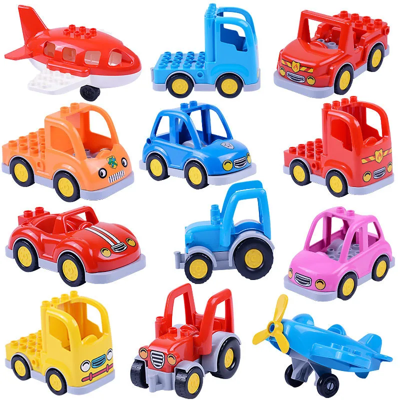 DIY Big Size Building Blocks Accessories Car Tractor Truck Airplane Classic City Traffic Serie Bus Car Compatible with Kids Birc