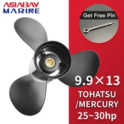 Aluminum Alloy Propeller for Tohatsu Mercury Nissan Outboard - 9.9*13 Inch, 3 Blade,10 Spline - Fits 25-30 HP Boat Motors