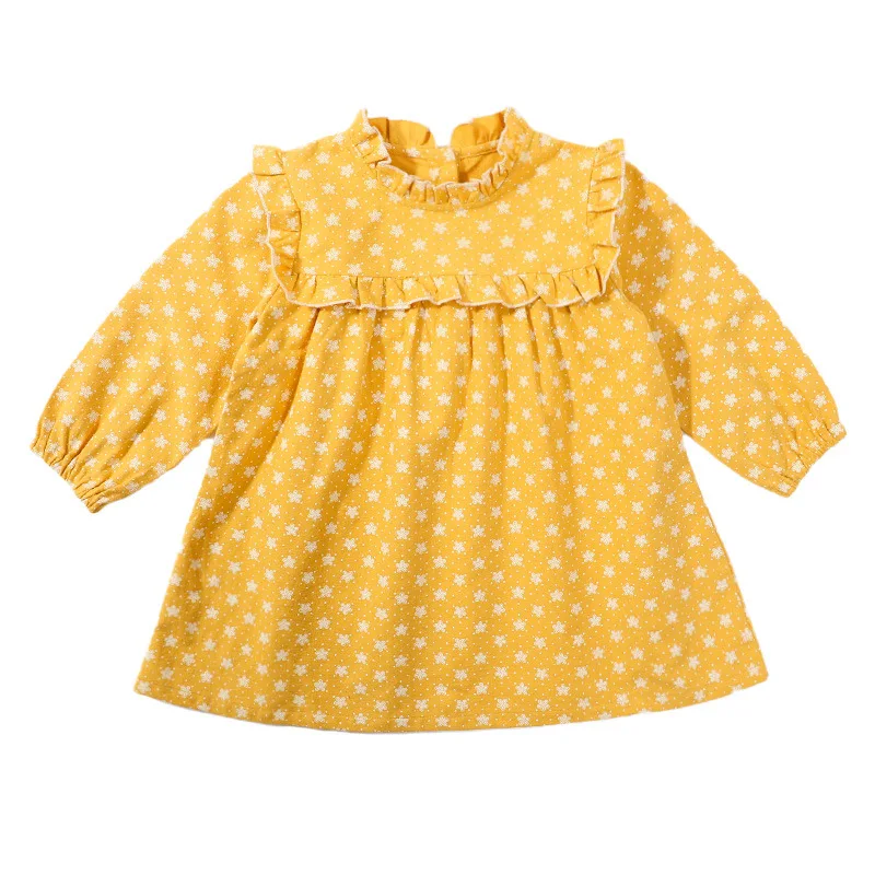 Outono novas crianças roupas da criança crianças grosso escovado vestido para meninas flor polka dot impressão de alta qualidade vestido princesa