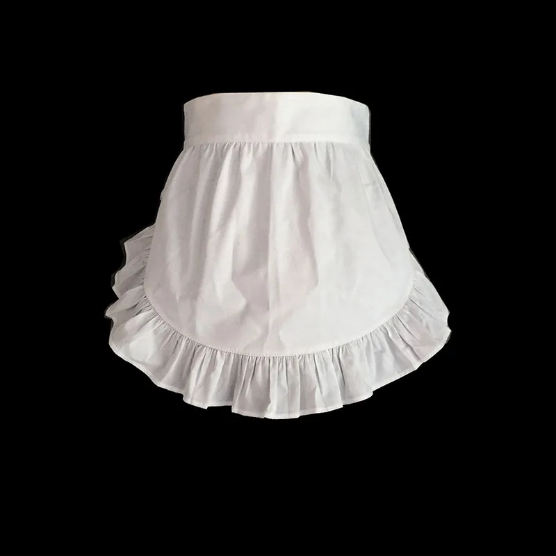 Women Sexy Waist Apron Plain White Cotton Japanese Elegant Ruffled Harajuku Soft Sister Cosplay Tablier de Cuisine Short Apron