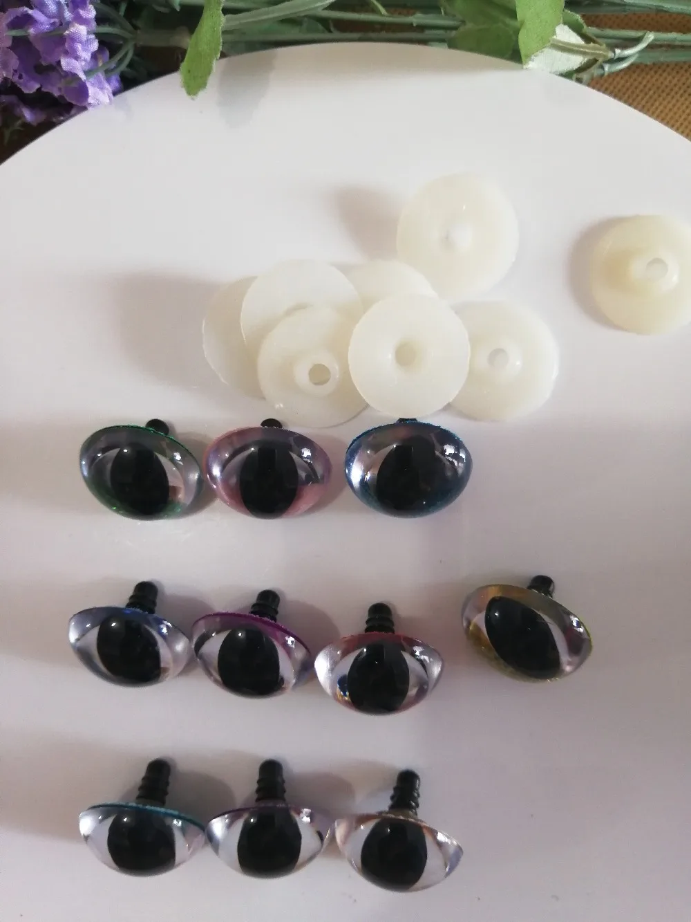 20 Stück 10MM-30MM Klare Sicherheits-Katzenaugen mit Stoff und Unterlegscheibe für Puppen-DIY-Handarbeiten ---Größenoption-L12 – Detail 6