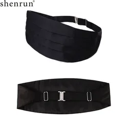 Shenrun-esmoquin de satén para hombre, faja de color blanco, negro y rojo, cinturón ajustable para la cintura