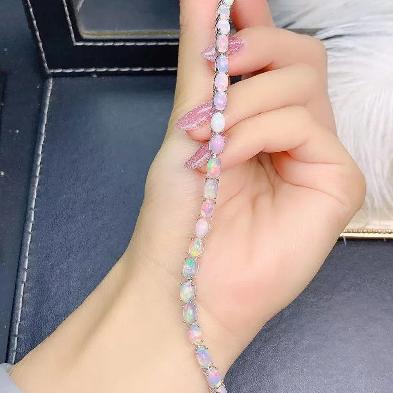 Jewelry Natural Opal Bracelet for Daily Wear  4*6mm Opal 925 Silver Opal Silver Bracelet 925 Silver Opal Jewelry