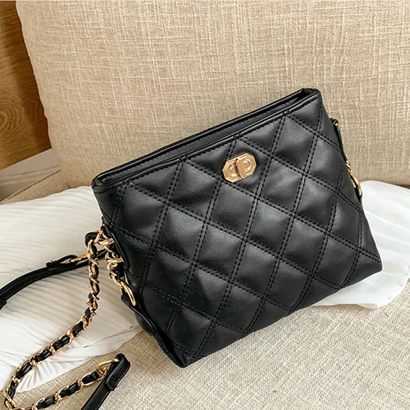 New Versatile Women\'s Bag Fashion Single Shoulder Bag Messenger Bag High Grade Small Bag Rhombic Chain Bag Fashionable Lock Bag