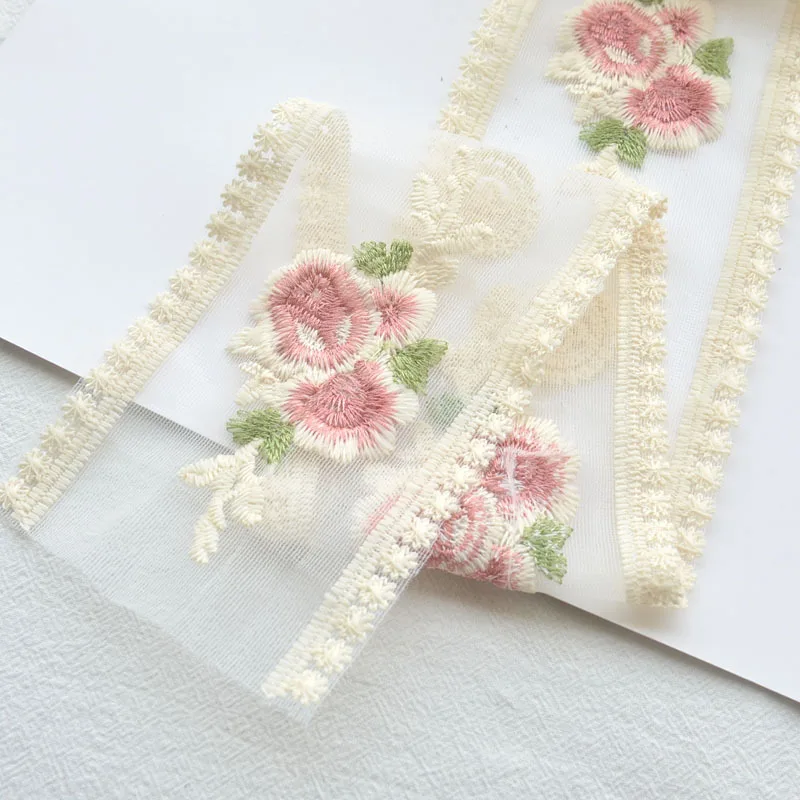 9CM Embroidery Rose Flower 1 Meter Lace Handmade diy Hairpin Material Homemade Bow Headwear Accessories