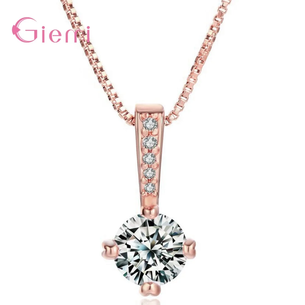 Luxury 925 Silver Elegant Female Jewelry Stunning Cubic Crystal Round Pendant Box Chain Necklaces For Women Trendy Gift