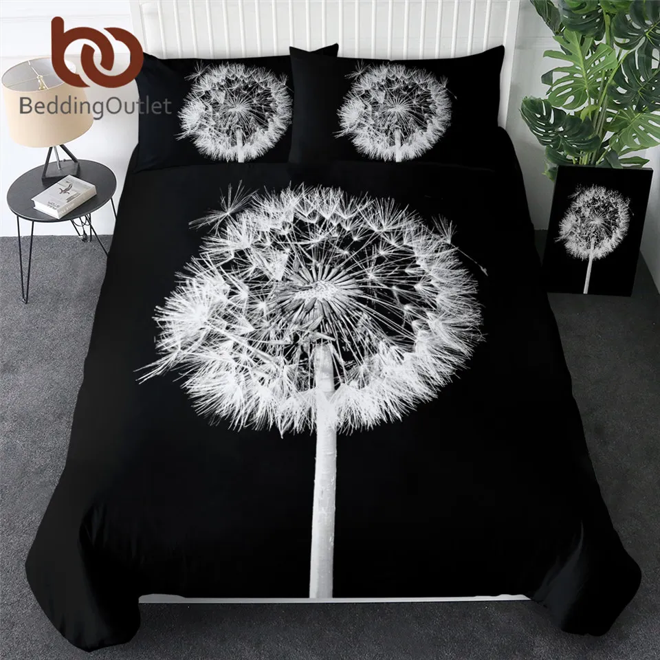 

BeddingOutlet Dandelion Bedding Set Queen Flower Duvet Cover 3D Print Bedlinen Black and White Photography Bedclothes Drop Ship