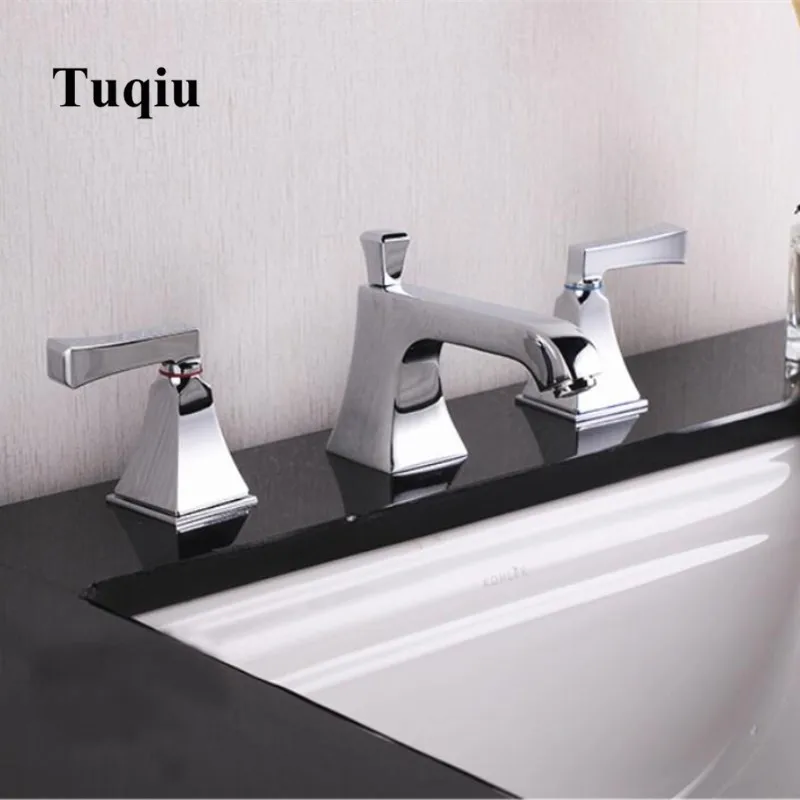 

Vidric Bathroom Basin Faucets Brass Three Holes 8 inch Sink Faucet widespread Bathroom basin Mixer with pop up