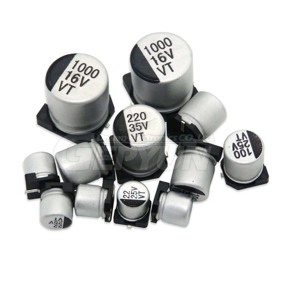 Condensador electrolítico SMD, 2,5 V, 4V, 6,3 V, 10V, 16V, 25V, 50V, 100V, 1uF, 2,2 uF, 4,7 uF, 100uF, 10uF, 33uF, 47uF, 220uF, 330UF, 470uF, 1000uF uF