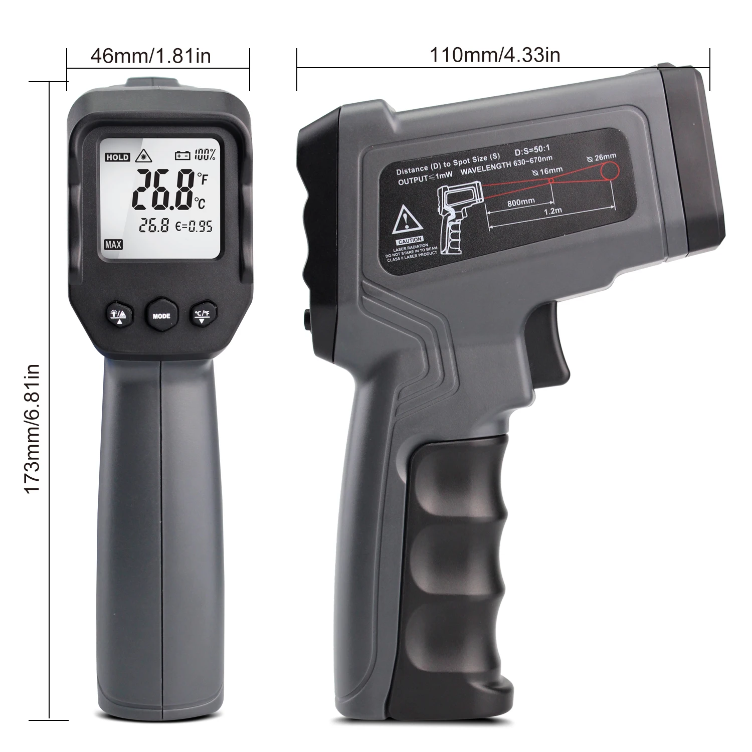 -Pyromètre portatif 50 ~ 1600 degrés thermomètre infrarouge numérique sans Contact Laser affichage LCD température IR Instruments de pistolet