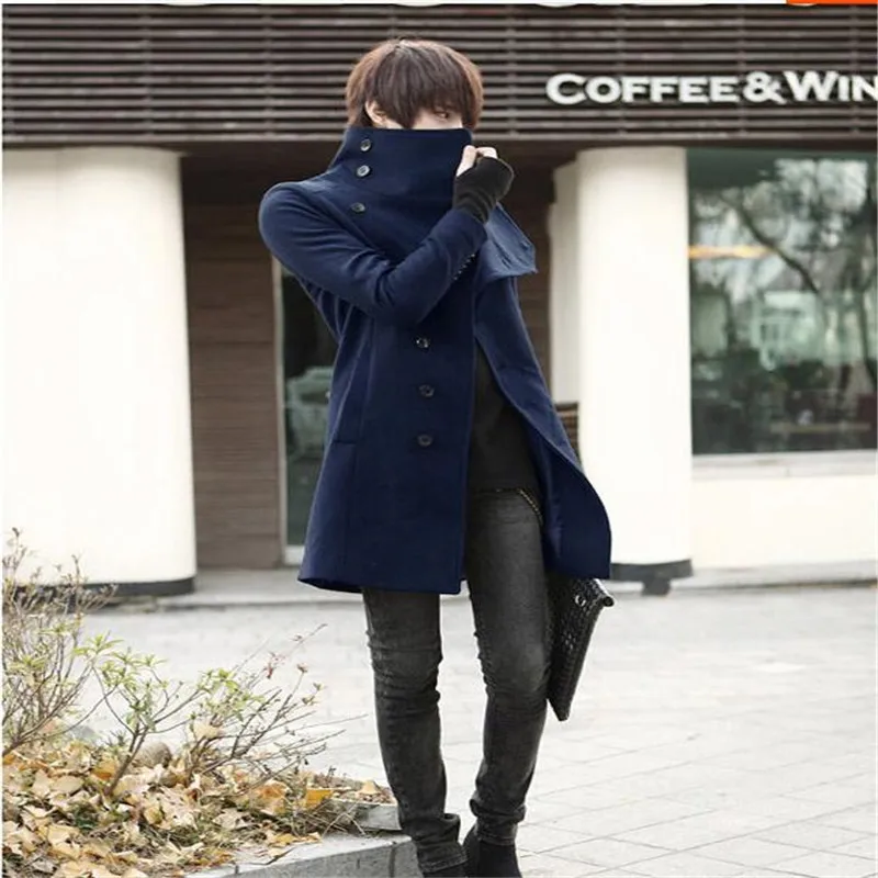 High quality autumn and winter slim trench  male personalized fashion turn-down collar wool coat