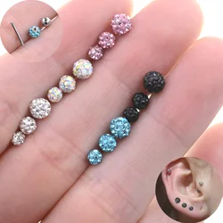 Starose 3Pcs 1.0x6mm Post Full Crystal Ball Ear Stud Earrings Helix Piercing Tragus Cartilage Lobe Earrings Body Jewelry