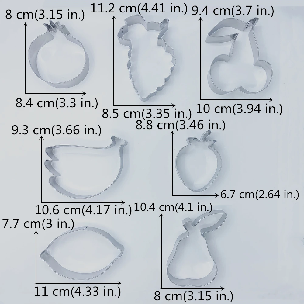 KENIAO Fruits Cookie Cutter Set - 7 Pieces - Strawberry, Pear, Lemon, Grape,Cherry Biscuit Fondant Molds - Stainless Steel