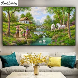 Cottage river mountain landscape large diamond painting 5d diy square round drill mosaic embroidery sale russian family F676