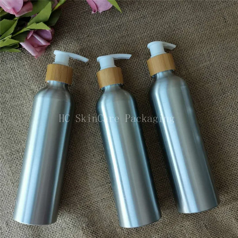 Empty Cosmetic Pump Bottles 100pcs/lot 30/50/100/120/150ML Aluminum Bottle with  Bamboo Spray  Lotion Pump  Bottle Skin Care