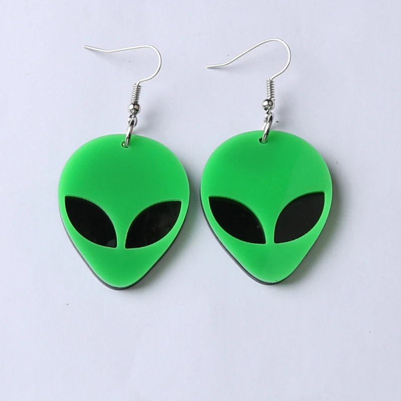 New Fashion Women Acrylic Alien Head Earrings,Fluorescent Green Alien Earrings // Space Earrings // Kawaii // Pastel Goth // UFO