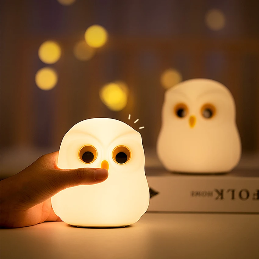 Owl Night Light, USB Rechargeable Kids Night Light, 3000K/ RGB Color, Portable Nursery Lamp Tap Control for Kids Bedroom